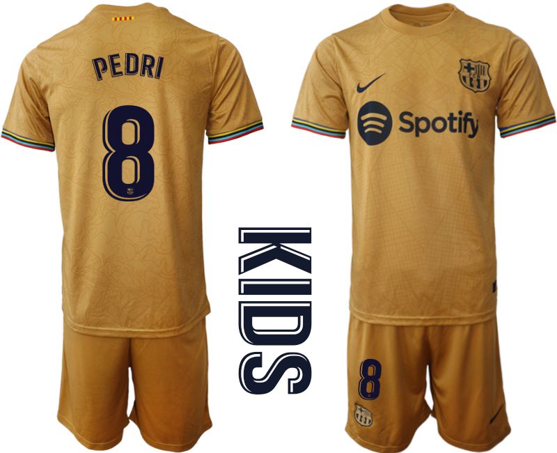 Youth 2022-2023 Club Barcelona away yellow #8 Soccer Jersey->youth soccer jersey->Youth Jersey